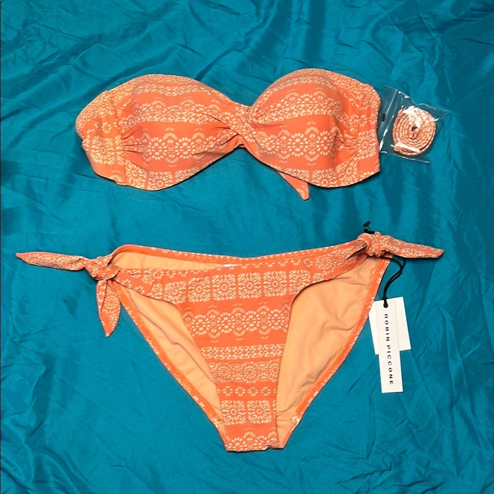 New Robin Piccone Isla Bikini Pink Geo Print Size‎ L